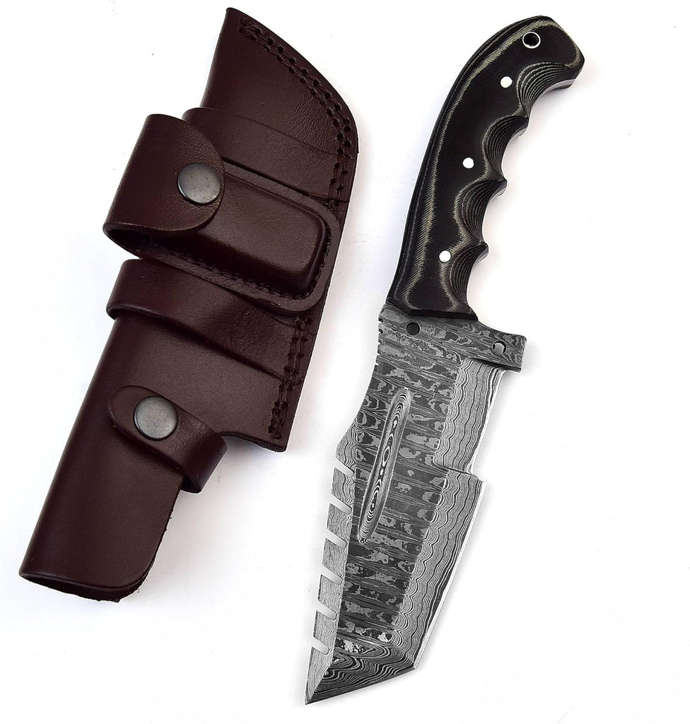 Damascus Steel 10 Inches Tracker Knife - Rose Wood Handle, Micarta Handle  - Poshland