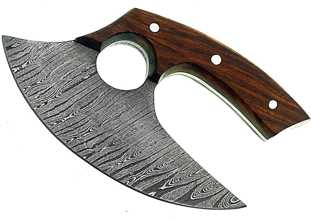 Damascus steel Ulu kitchen Knife -Wood Handle  - Poshland