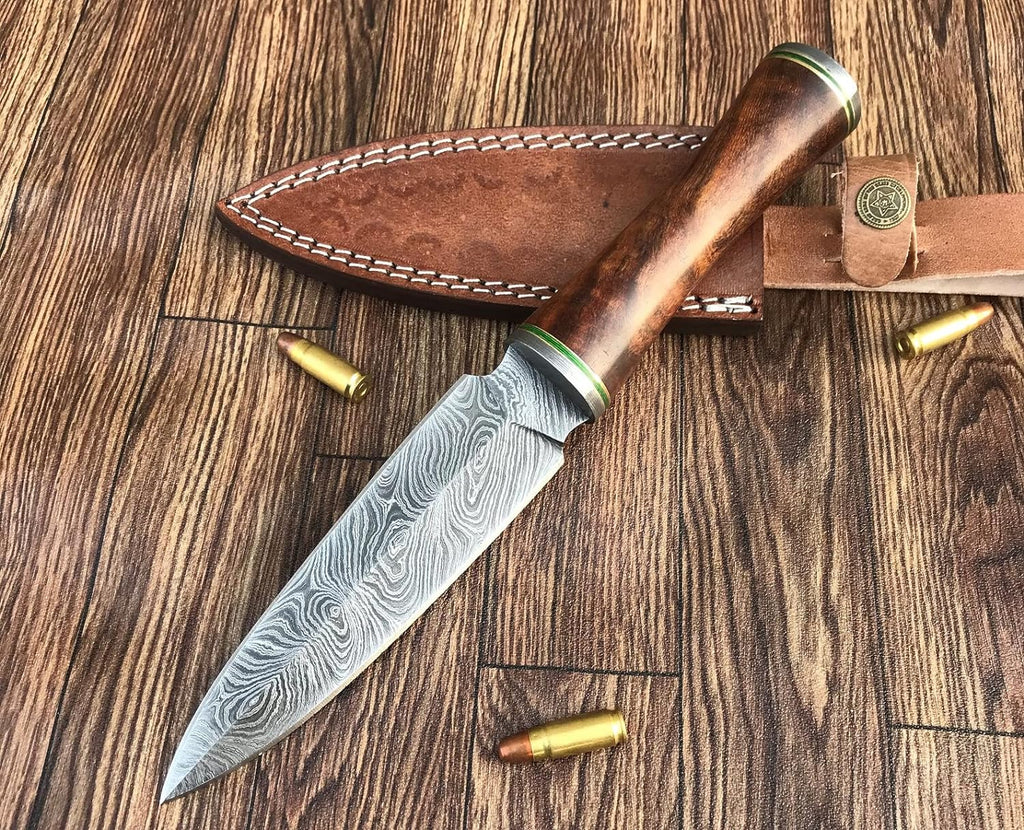 Handmade Damascus Steel Knife – Beautiful Rose Wood Handle - Poshland