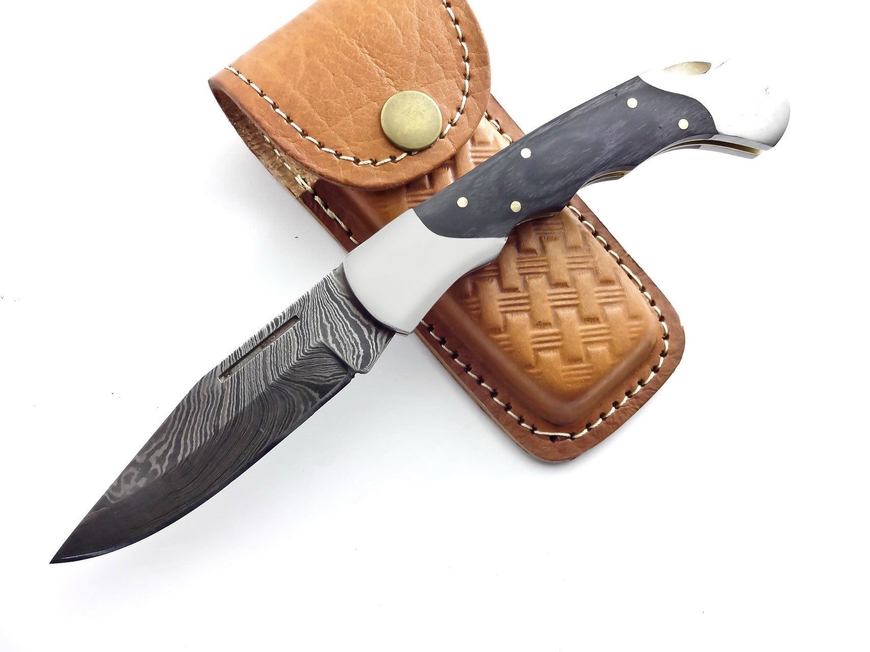 Damascus steel pocket knife handmade lock back folding knife