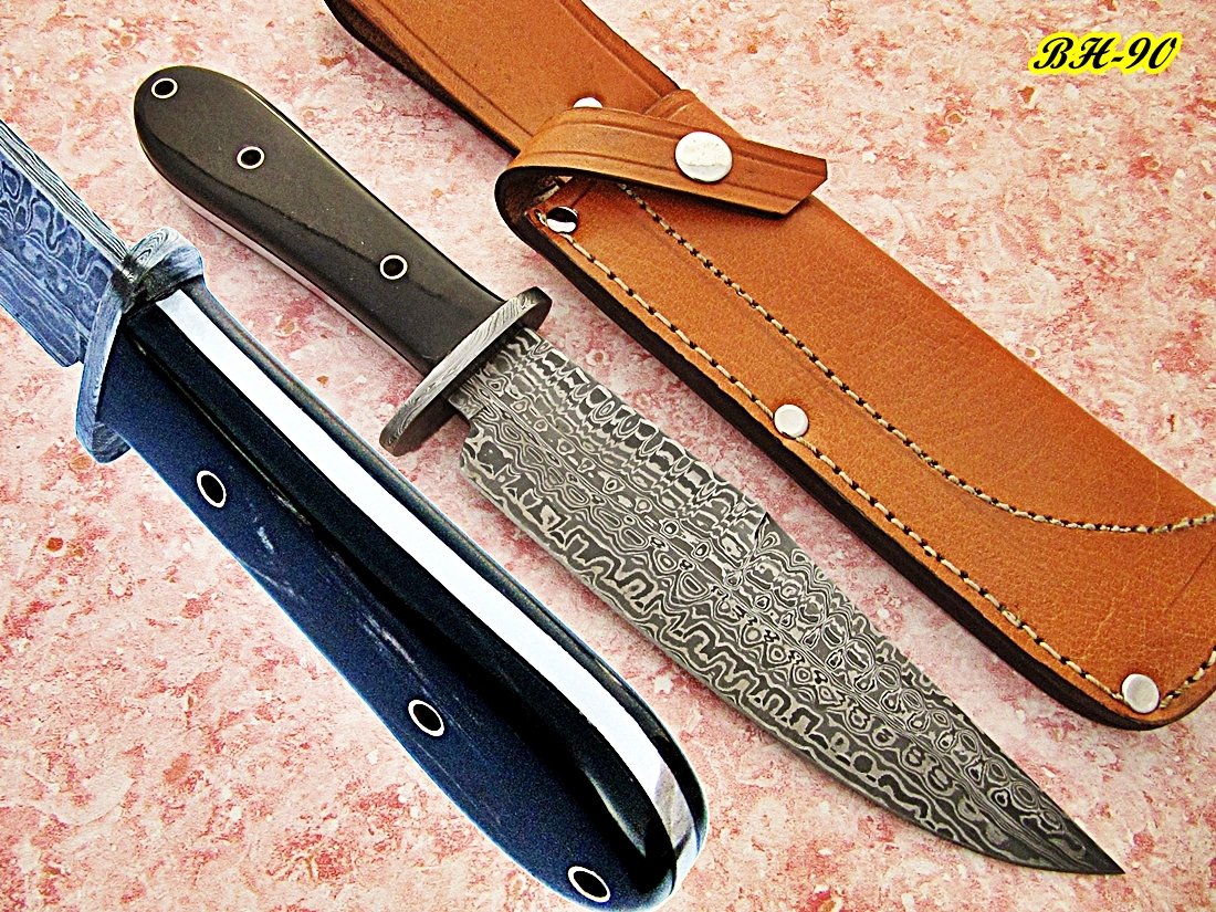 15 Handmade Damascus Steel Bowie Knife- Buffalo Horn Handle